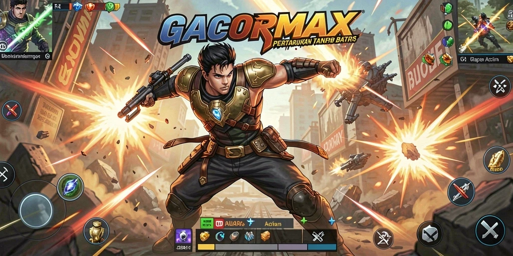 Screenshot GACORMAX menampilkan aksi pertarungan yang mendebarkan dengan karakter beragam.