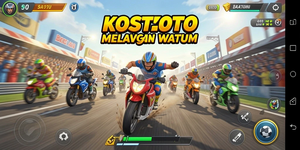 Tampilan gameplay balapan seru KOSTOTO dengan lintasan menantang.