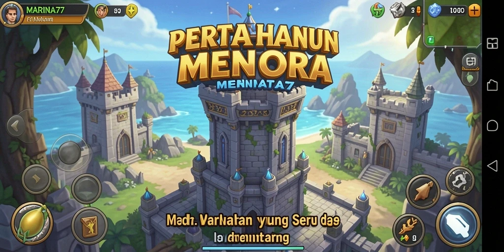 Tampilan gameplay seru dari permainan Tower Defense MARINA77.