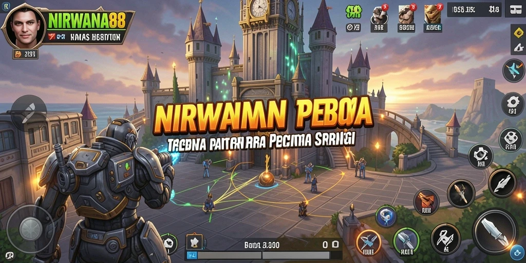 Screenshot utama gameplay NIRWANA88 menunjukkan aksi menara melawan musuh.
