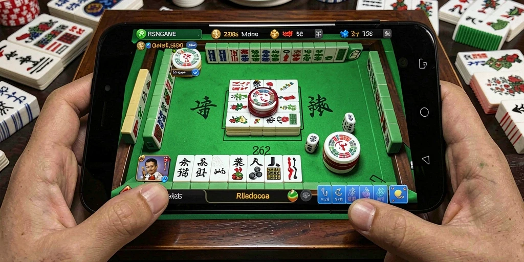 Tampilan gameplay seru RSNGAME dengan ubin Mahjong berwarna-warni.