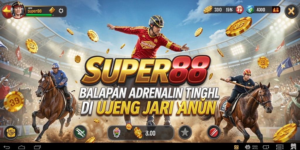 Tampilan gameplay mendebarkan di lintasan balapan SUPER88.